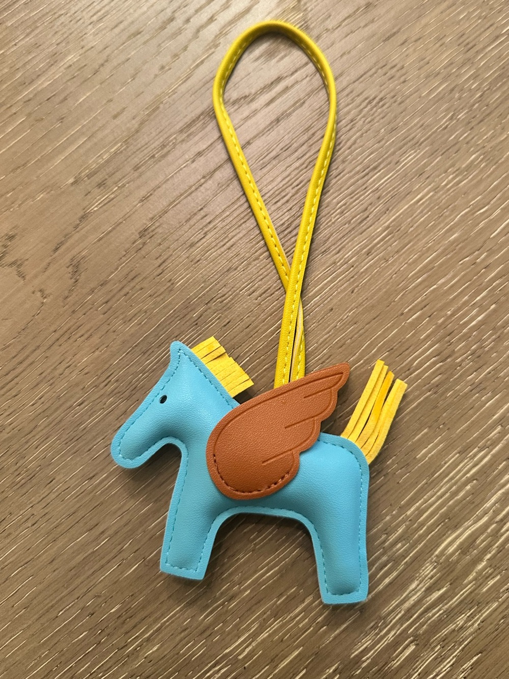 Blue Pegasus Winged Horse Bag Charm – Faux Leather Purse Charm Yellow & Brown